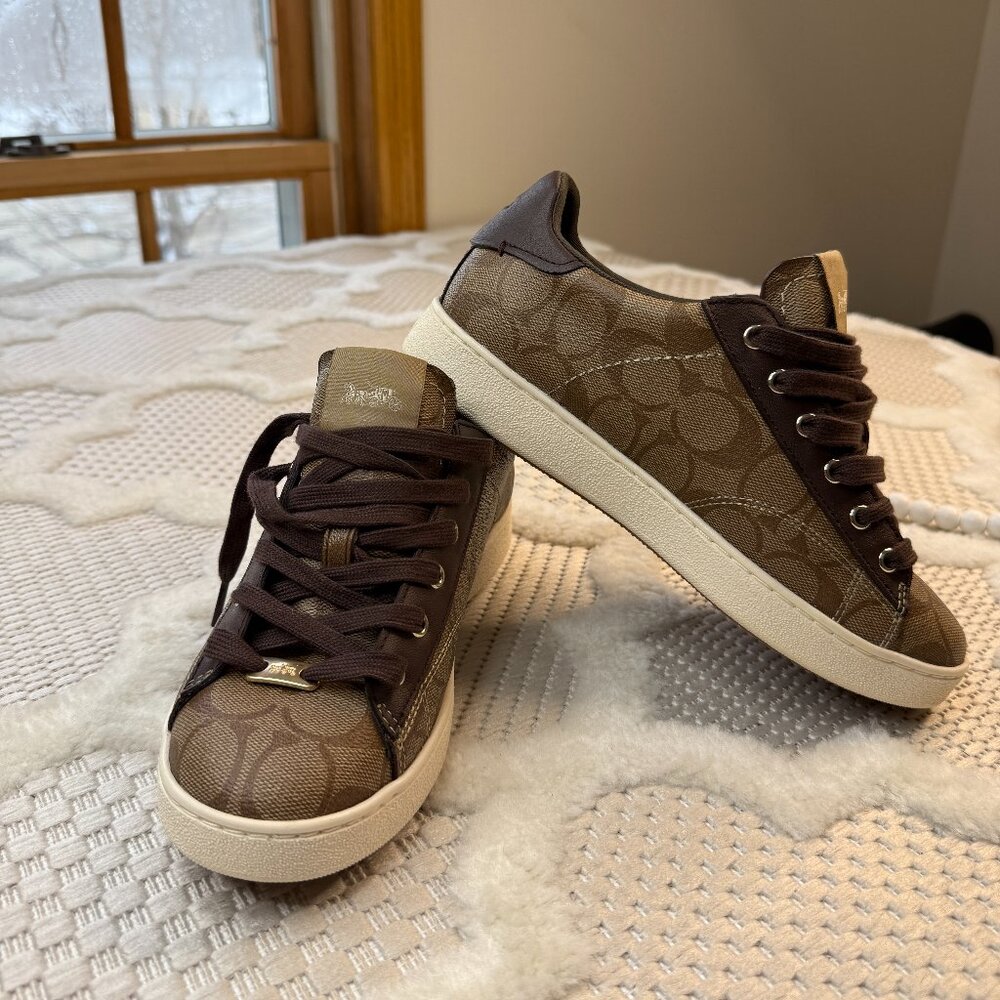 Coach Women's C126 Signature Pvc Lt Sneakers Khaki/Mahogany FG1888